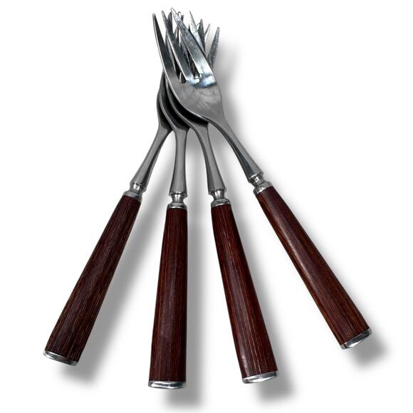 Vintage MCM Dansk Wood Accent Stainless Dinner Forks Jens Quistgaard Lot of 4 - Picture 1 of 5